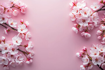 Fototapeta premium Graceful cherry blossoms isolated on pink background