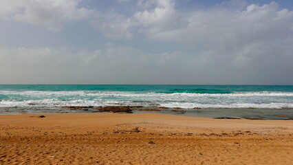 Seashore Scenic Wide Natural Sand Blue Waves Sky Concept