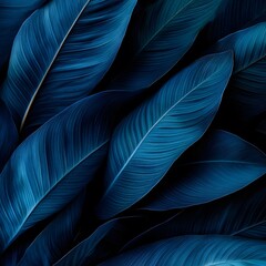 Fototapeta premium Dark Blue Tropical Leaves Background Texture Lush Greenery