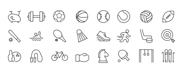 icon set of various sports in line style. vector illustration