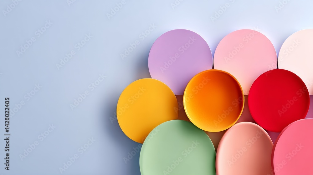 Aufkleber colorful arrangement of plates in various colors and sizes. the plates are arranged in a circle, wit