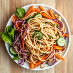 Asian Noodle Salad with Peanut Dressing and Fresh Vegetables