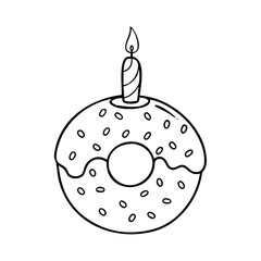 birthday candle in doughnut icon, birthday candle in doughnut line art - simple line art of birthday candle in doughnut, perfect for birthday candle in doughnut logos and icons