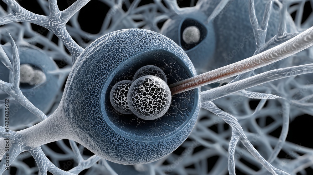 Poster intricate illustration of neural connections showcasing cellular structures.