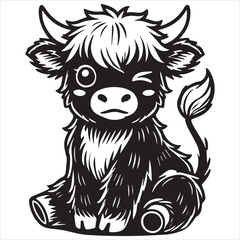 Baby highland cow with flowers vector clipart

