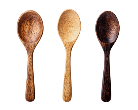Three Wooden Spoons on Transparent Background, PNG