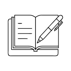 book with pen resting icon, book with pen resting line art - simple line art of book with pen resting, perfect for book with pen resting logos and icons