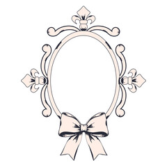 Simple Oval Antique decoration Frame template design, Coquette vector Oval Frame with Bow ribbon, Victorian style Frame isolated transparent EPS 10