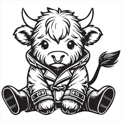 Obraz premium Highland baby cow illustration for sublimation