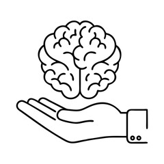 brain with hand supporting it icon, brain with hand supporting it line art - simple line art of brain with hand supporting it, perfect for brain with hand supporting it logos and icons