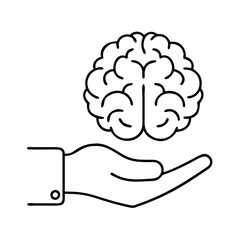 brain with hand supporting it icon, brain with hand supporting it line art - simple line art of brain with hand supporting it, perfect for brain with hand supporting it logos and icons