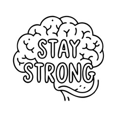 brain with stay strong icon, brain with stay strong line art - simple line art of brain with stay strong, perfect for brain with stay strong logos and icons