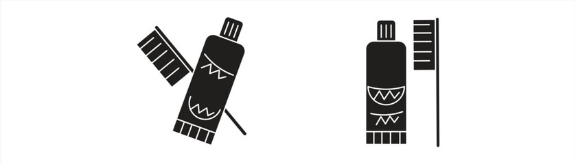 Toothpaste icon set, Contains toothpaste, toothbrush ,Solid icon collection, Vector illustration.