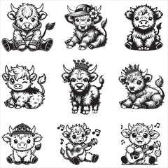 Fototapeta premium pack of Soft color baby highland cow sublimation image