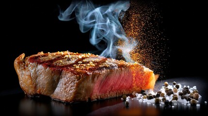 Steak preparation showcase culinary workshop food photography dark background artistic perspective flavor exploration