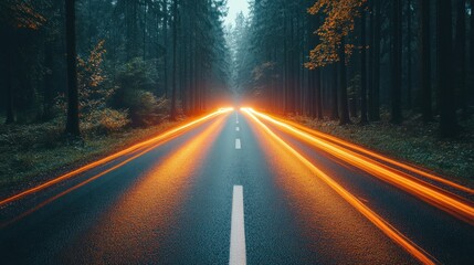 Fototapeta premium Enigmatic Forest Road: A Journey Through the Night