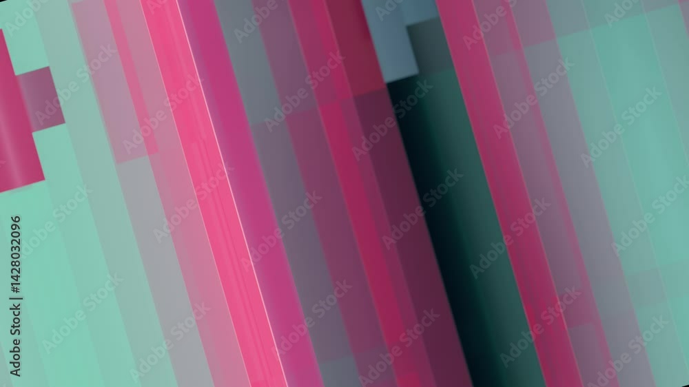 Aufkleber Geometric loop animation in a pink and blue palette. Rectangular shapes move within an isometric grid, creating a sense of calm, continuous rhythm. 3d rendering 4K