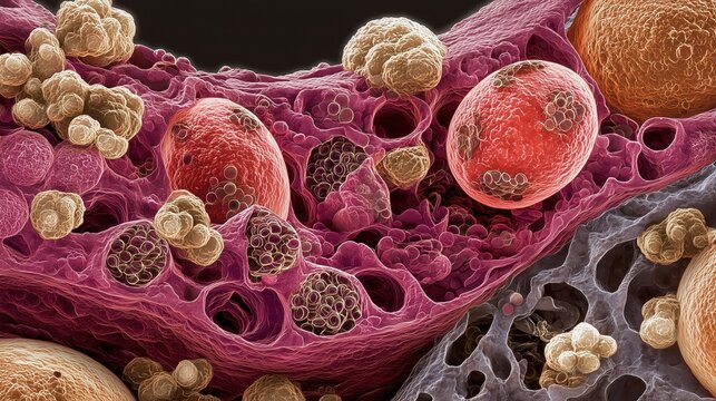 Preeclampsia Awareness Month. Detailed depiction of glomeruli of normal and preeclamptic liver, highly detailed cellular structures, microscopic view, professional medical illustration