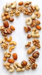 Fototapeta premium Assorted Nuts Frame White Background Healthy Food