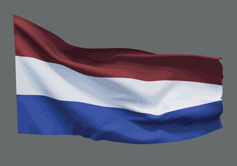 Fototapeta premium The flag of the Netherlands flutters against a neutral background. Vector.