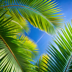 Naklejka premium close up of palm leaves against clear sky