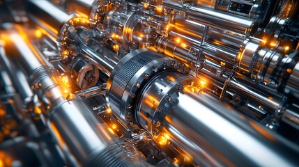 Intricate piping system in a refinery closeup industrial view