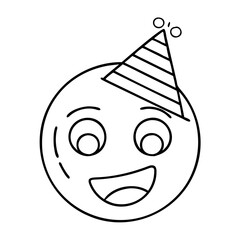 emoji with party hat icon, emoji with party hat line art - simple line art of emoji with party hat, perfect for emoji with party hat logos and icons