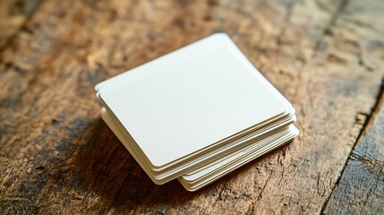 Stack of blank coasters on a wooden table