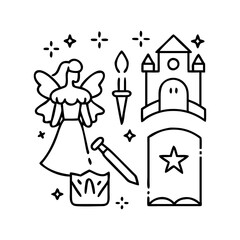 fairy tales icon, fairy tales line art - simple line art of fairy tales, perfect for fairy tales logos and icons