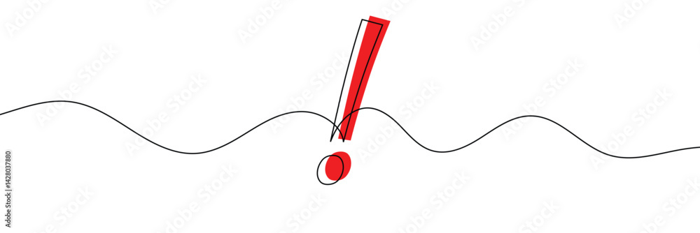 Poster continuous linear drawing of exclamation mark. single-line drawing of an exclamation mark. exclamati