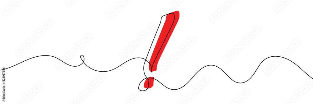 Poster continuous linear drawing of exclamation mark. single-line drawing of an exclamation mark. exclamati