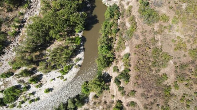 Aerial view of Struma River passing through the Kresna Gorge, Bulgaria