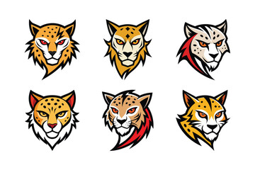 Fototapeta premium Set of cheetah mascot logo with sharp spots.