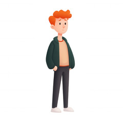 Obraz premium A cheerful cartoon character stands confidently with hands in pockets, dressed in casual attire