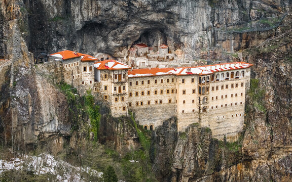 Aerial view of Sumela Monastery in Turkey