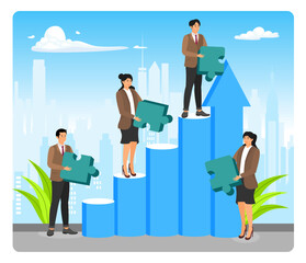 Obraz premium Team Collaboration and Success Concept with Puzzle Pieces on Blue Graph.