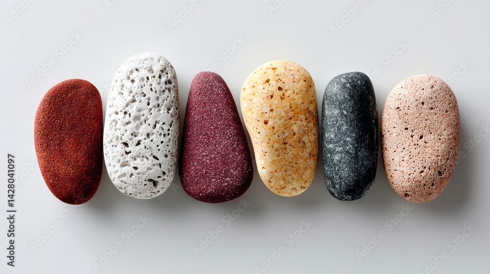 Poster row of rocks with different colors and textures. the rocks are arranged in a line, with some being l