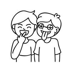 friends making silly faces icon, friends making silly faces line art - simple line art of friends making silly faces, perfect for friends making silly faces logos and icons