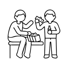 friends sharing a snack icon, friends sharing a snack line art - simple line art of friends sharing a snack, perfect for friends sharing a snack logos and icons