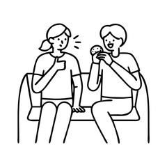 friends sharing a snack icon, friends sharing a snack line art - simple line art of friends sharing a snack, perfect for friends sharing a snack logos and icons