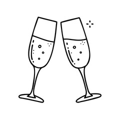 glass of sparkling wine icon, glass of sparkling wine line art - simple line art of glass of sparkling wine, perfect for glass of sparkling wine logos and icons