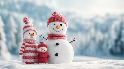 Obraz premium Family building snowman together in winter, teamwork fun