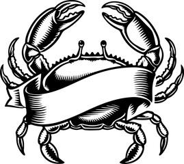Vintage  engraving illustration of crab. Seafood emblem with crab. Vector crab illustration