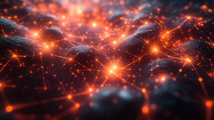 Abstract Network Connection: Glowing Nodes and Lines, Digital Landscape