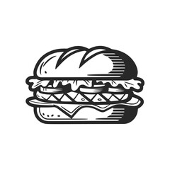 Illustration of Sandwich isolated on white background. Emblem with sandwich. Vector illustration