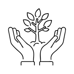 hands holding tree icon, hands holding tree line art - simple line art of hands holding tree, perfect for hands holding tree logos and icons