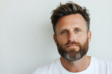 Obraz premium Man with a comb styling beard, close-up shot, sharp focus, white background 