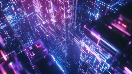 Abstract glowing network of blue and purple lines creating a futuristic background.