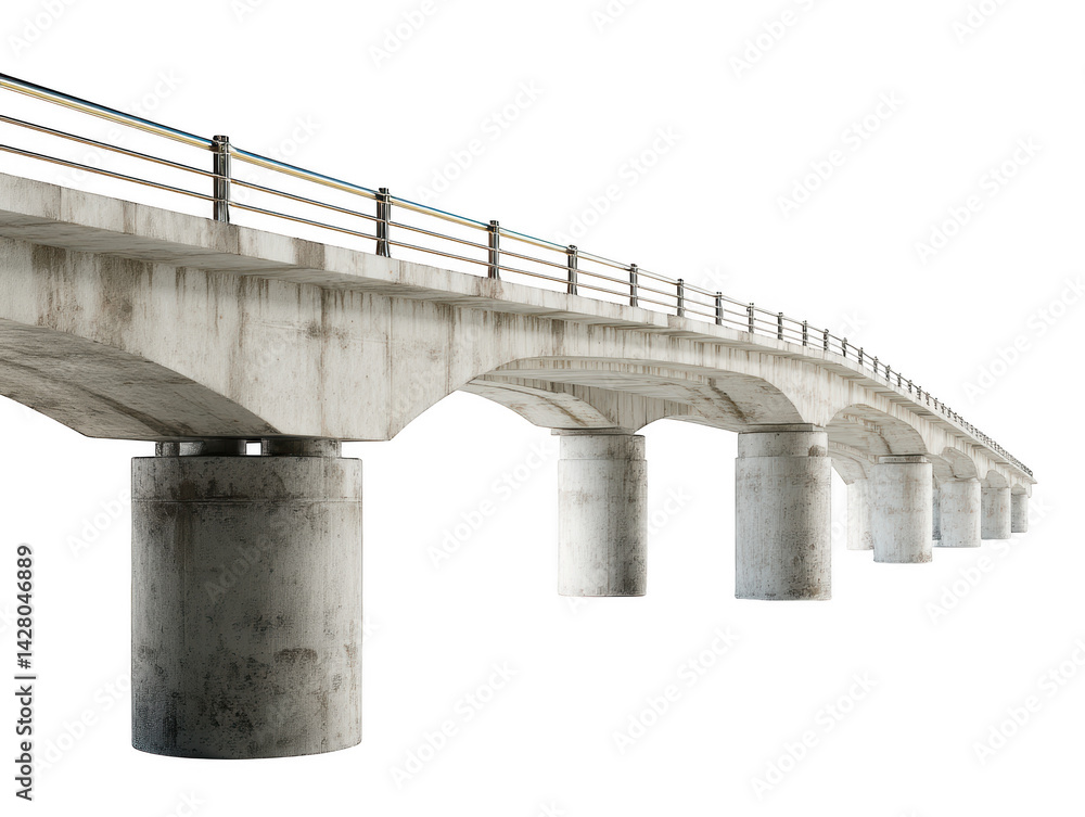 Fototapete long concrete bridge architecture design with railing modern structure 3d on transparent background