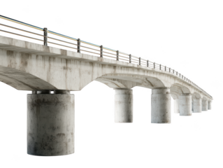 Long concrete bridge architecture design with railing modern structure 3d on transparent background